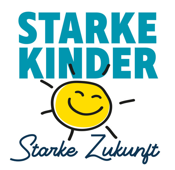 Bild vergr&ouml;&szlig;ern: Logo mit einer gelben, l�chelnden Sonne und dem Text "Starke Kinder - Starke Zukunft"