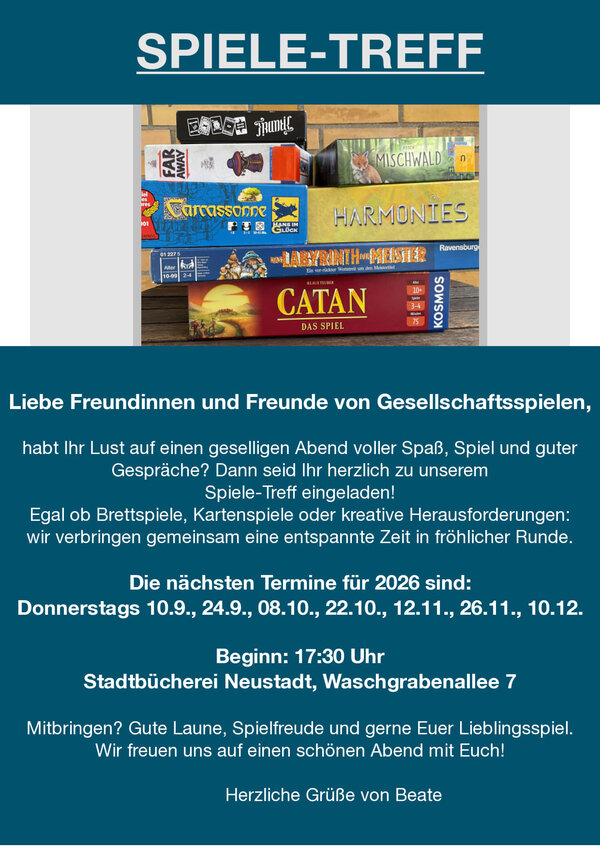 Bild vergr&ouml;&szlig;ern: Plakat Spieletreff aktuell